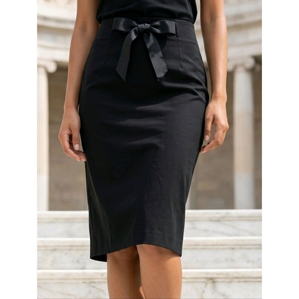For The Republic Black Straight Ribbon Bow Pencil Skirt Career Work Women's NEW